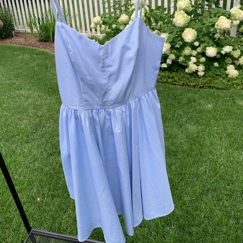 Fun summer blue pin stripe dress, structured top